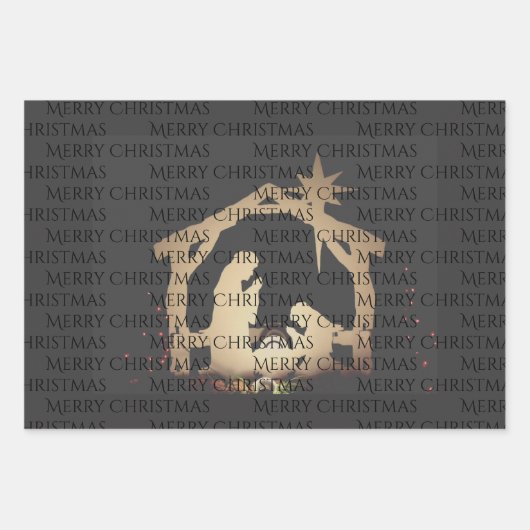 Elegant Black & Gold Natitivity Merry Kerstmis Inpakpapier Vel (Voorkant)