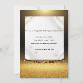 Elegant Black & Gold New Year 2025 Invitation  Feestdagenkaart