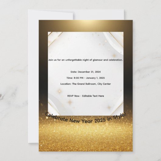 Elegant Black & Gold New Year 2025 Invitation  Feestdagenkaart (Voorkant)