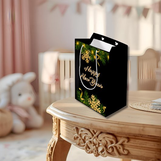 Elegant Black & Gold New Year Gift Bag Medium Cadeauzakje