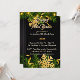Elegant Black & Gold New Year Invitation 5x7  Kaart