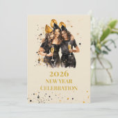 Elegant Black & Gold New Year Invitation Kaart (Staand voorkant)