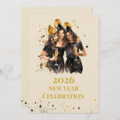 Elegant Black & Gold New Year Invitation Kaart (Voorkant / Achterkant)