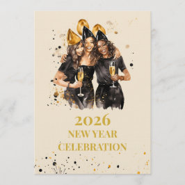 Elegant Black & Gold New Year Invitation Kaart