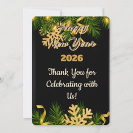 Elegant Black & Gold New Year Thank You Card Bedankkaart