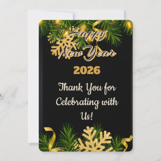 Elegant Black & Gold New Year Thank You Card Bedankkaart