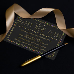 Elegant Black & Gold New Years Eve Party Kaart