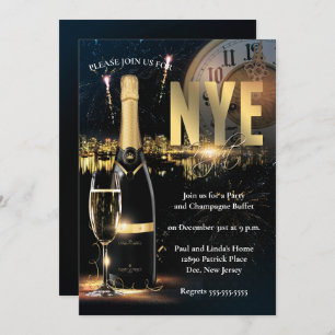 Elegant Black & Gold New Years Eve Party Kaart