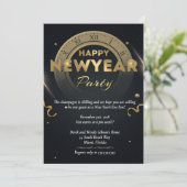 Elegant Black & Gold New Years Eve Party Kaart (Staand voorkant)