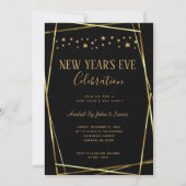 Elegant Black & Gold New Years party Aankondiging (Voorkant)