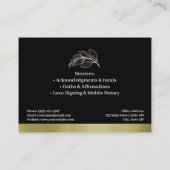 Elegant Black & Gold Notary Public Business Card Visitekaartje (Achterkant)