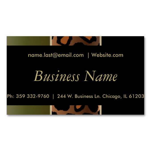 Elegant Black, Gold & Olive Green Leopard Stripes Magnetisch Visitekaartje (Voorkant)