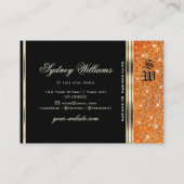Elegant Black Gold Oranje Sparkle Glitter Monogram Visitekaartje (Achterkant)