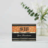 Elegant Black Gold Oranje Sparkle Glitter Monogram Visitekaartje (Staand voorkant)