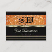 Elegant Black Gold Oranje Sparkle Glitter Monogram Visitekaartje (Voorkant)