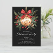 Elegant Black Gold Ornament Christmas Invite Kaart (Staand voorkant)
