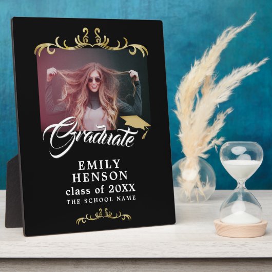 Elegant Black Gold Ornamenten Afstudeerder Afstude Fotoplaat (Zijkant)