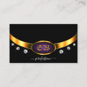 Elegant Black Gold Paars met Monogram Diamonds Visitekaartje (Voorkant)
