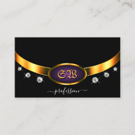 Elegant Black Gold Paars met Monogram Diamonds Visitekaartje