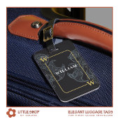 Elegant Black Gold Paisley Monogram Bagagelabel