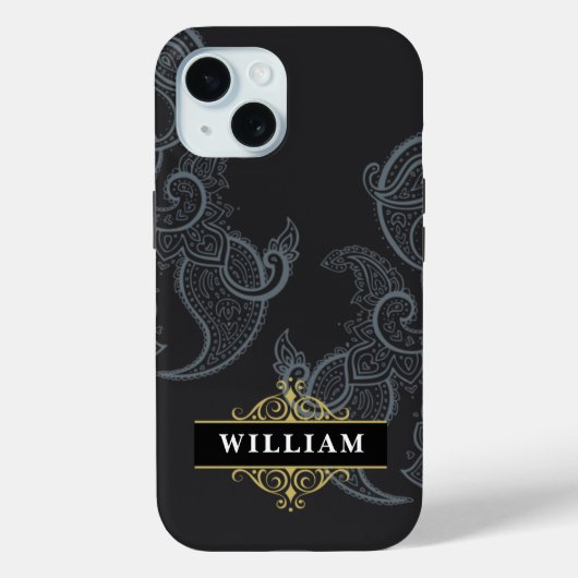 Elegant Black Gold Paisley Monogram Case-Mate iPhone Case (Achterkant)