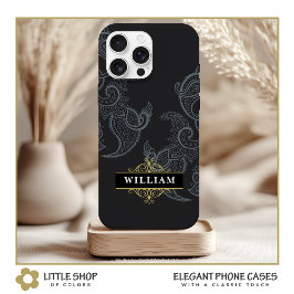 Elegant Black Gold Paisley Monogram iPhone 15 Case