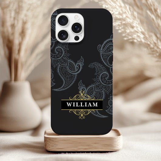 Elegant Black Gold Paisley Monogram Case-Mate iPhone Case