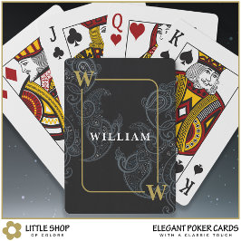 Elegant Black Gold Paisley Monogram Initiaal Naam Pokerkaarten