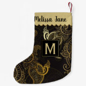 Elegant Black Gold Paisley Monogram Kleine Kerstsok (Achterkant)
