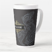 Elegant Black Gold Paisley Monogram Latte Mok (Rechterhoek)