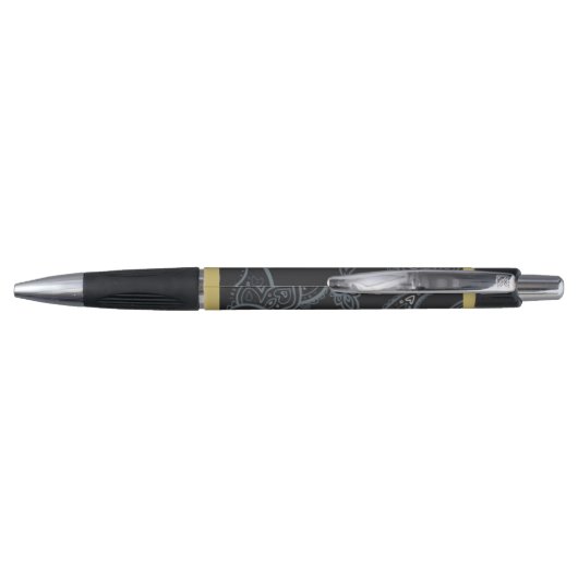Elegant Black Gold Paisley Monogram Pen (Achterkant)