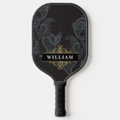 Elegant Black Gold Paisley Monogram Pickleball Paddle (Voorkant)