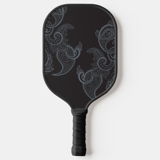 Elegant Black Gold Paisley Monogram Pickleball Paddle (Achterkant)