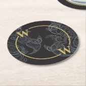 Elegant Black Gold Paisley Monogram Ronde Kartonnen Onderzetter (Gebogen)