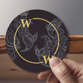 Elegant Black Gold Paisley Monogram Ronde Kartonnen Onderzetter