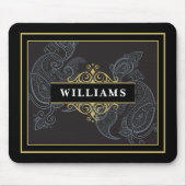 Elegant Black Gold Paisley Monogramed Muismat (Voorkant)