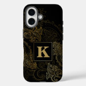 Elegant Black Gold Paisley Pattern Monogram Case-Mate iPhone Case (Achterkant)
