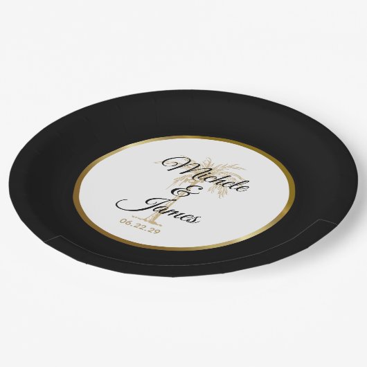 Elegant Black Gold Palm Tree Modern Wedding Papieren Bordje (Gekanteld)