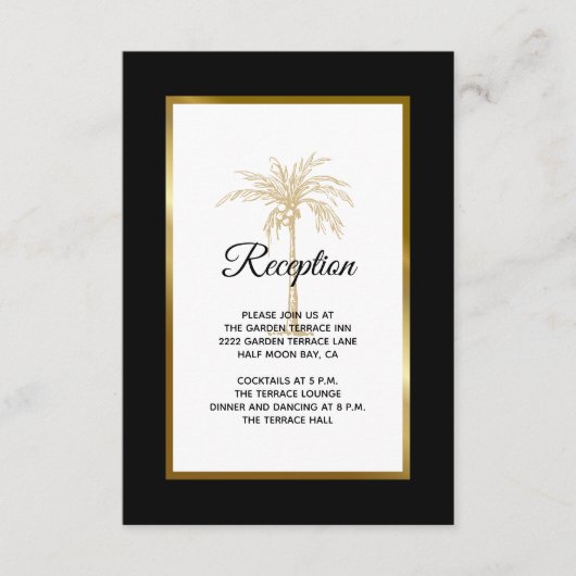 Elegant Black Gold Palm Tree Weddenschap Informatiekaartje (Voorkant)