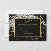 ELEGANT BLACK GOLD PASTEL HOLOGRAPHIC CUSTOP RSVP (Voorkant)