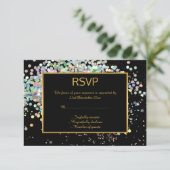 ELEGANT BLACK GOLD PASTEL HOLOGRAPHIC CUSTOP RSVP (Staand voorkant)