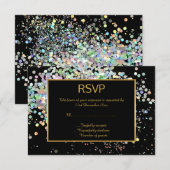 ELEGANT BLACK GOLD PASTEL HOLOGRAPHIC CUSTOP RSVP (Voorkant / Achterkant)