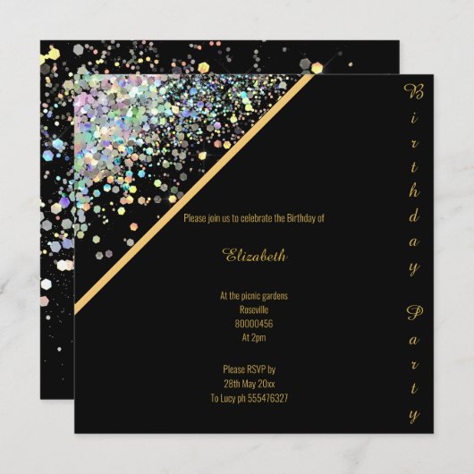 ELEGANT BLACK GOLD PASTEL SPOT BIRTHDAY 2 KAART (Voorkant / Achterkant)