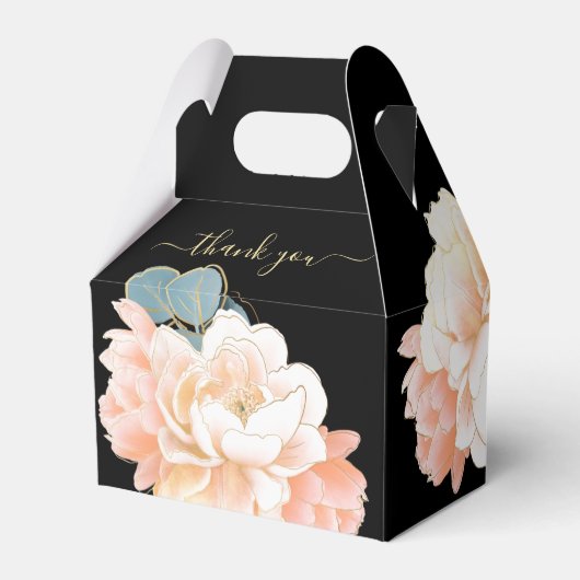 Elegant Black Gold Peach Cream Floral Wedding Bedankdoosjes (Achterkant)