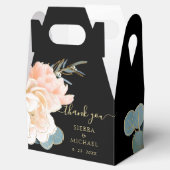 Elegant Black Gold Peach Cream Floral Wedding Bedankdoosjes (Geopend)