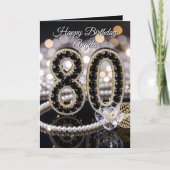 Elegant Black Gold Pearl Diamond 80th Birthday Kaart (Voorkant)