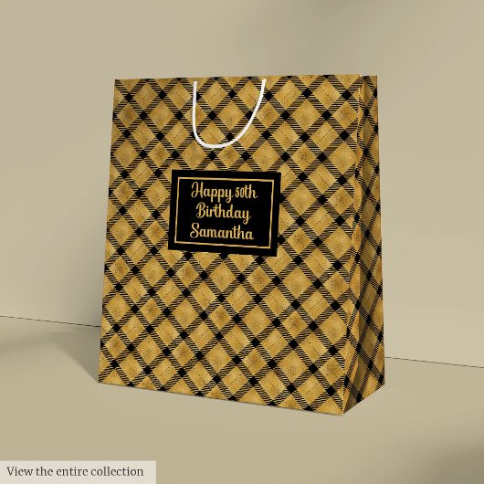 Elegant Black Gold Personalized Birthday Gift Bag Medium Cadeauzakje