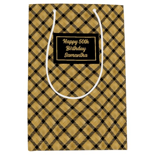 Elegant Black Gold Personalized Birthday Gift Bag Medium Cadeauzakje (Voorkant)