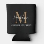 Elegant Black Gold Persoonlijke monogram naam Blikjeskoeler (Achterkant)