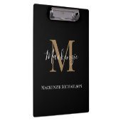 Elegant Black Gold Persoonlijke monogram naam Klembord (Rechts)